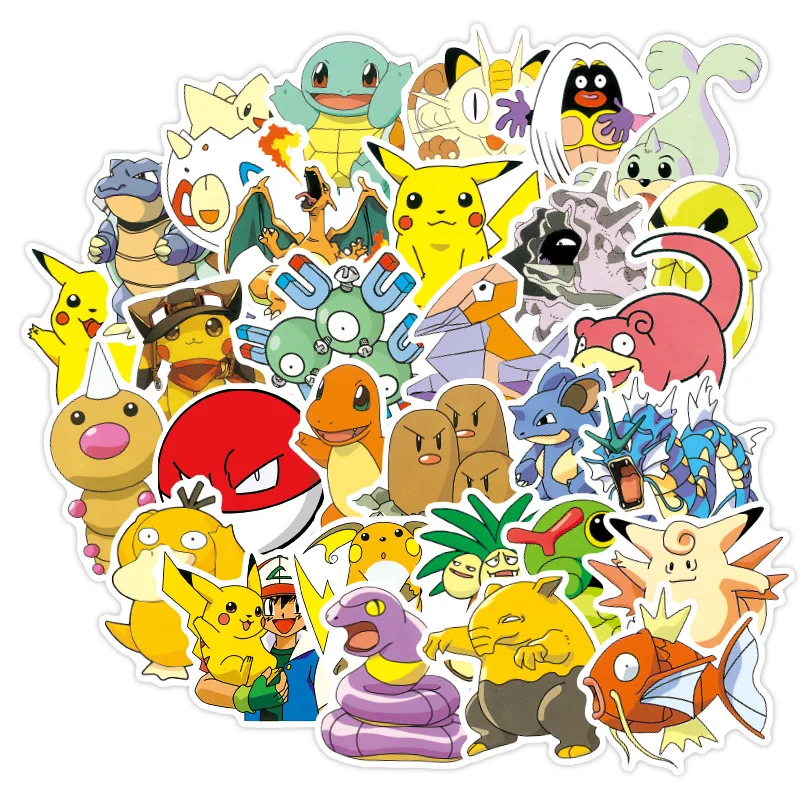 

100Pcs Pokemon Kids Stickers Toys Kawaii Pikachu Psyduck Stickers Toys Skateboard Guitar Laptop Luggage Waterproof Stickers Gift