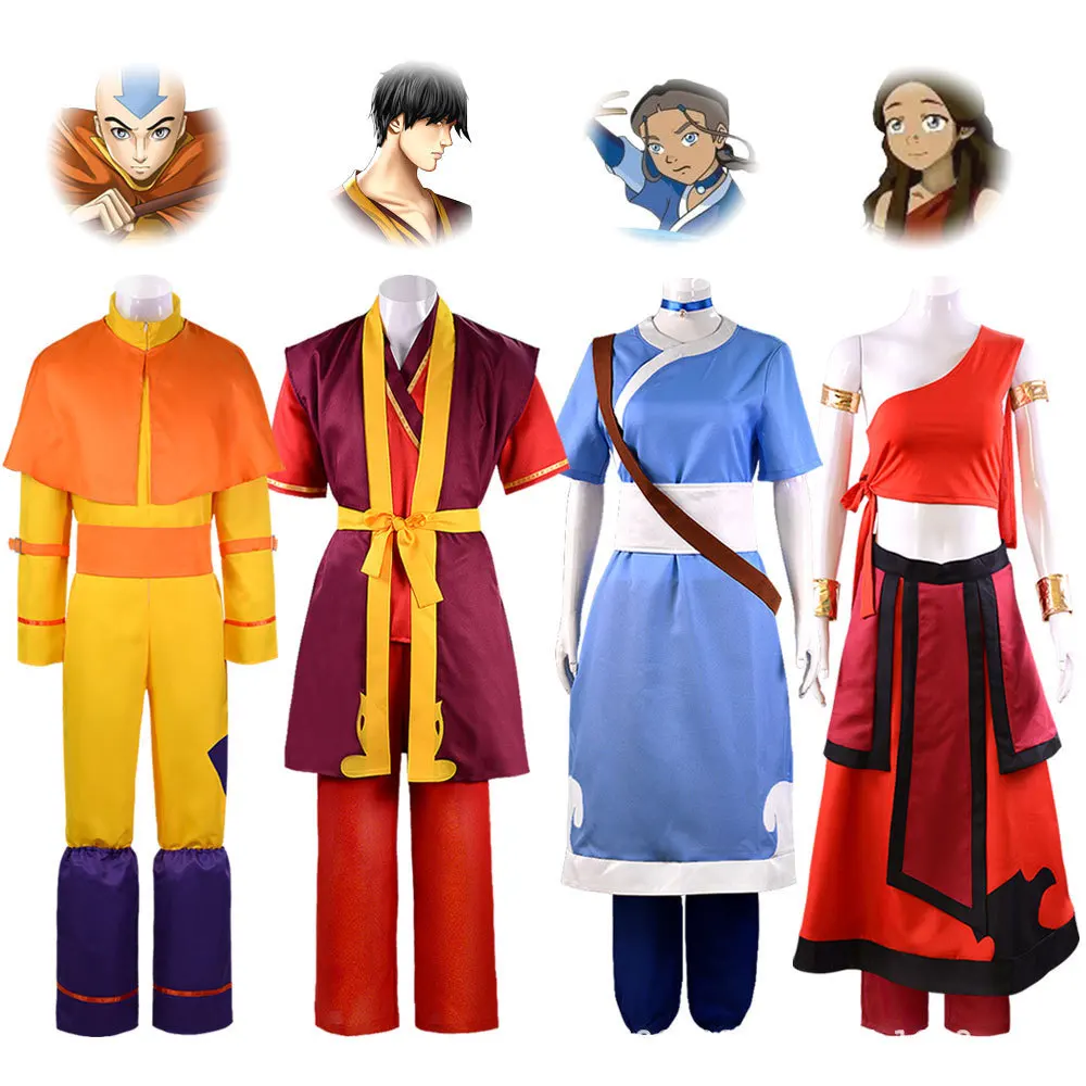 

Anime Avatar The Last Airbender Katara Fire Nation Aang Cosplay Costume Adult Halloween Party Carnival Clothing Suit