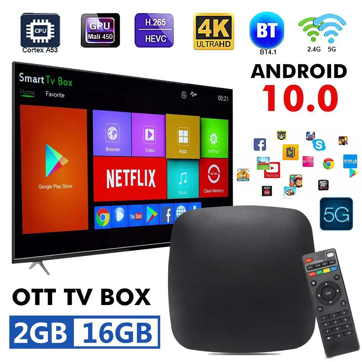 

Android 10.0 TV BOX 16GB 256GB 8G 128G D9 4K TVBox 2.4G + 5G WIFI TV Receiver Set Top Box Media Player Bluetooth Support