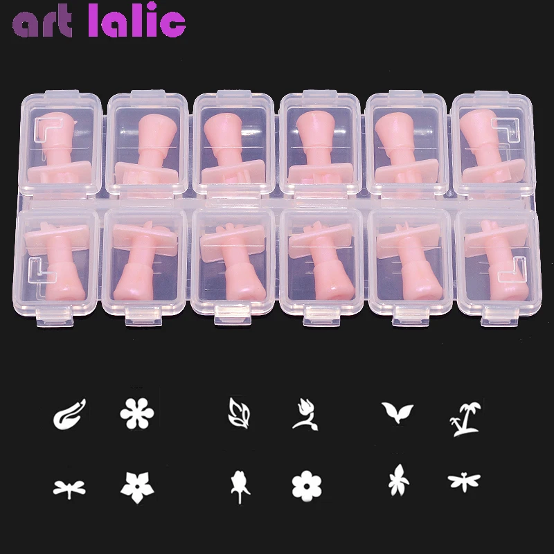 

12Pcs 3D Acrylic Nail Tips Mold Stamps Templates Flower Butterfly Coconut Tree Patterns Nail Art Stamping Tool