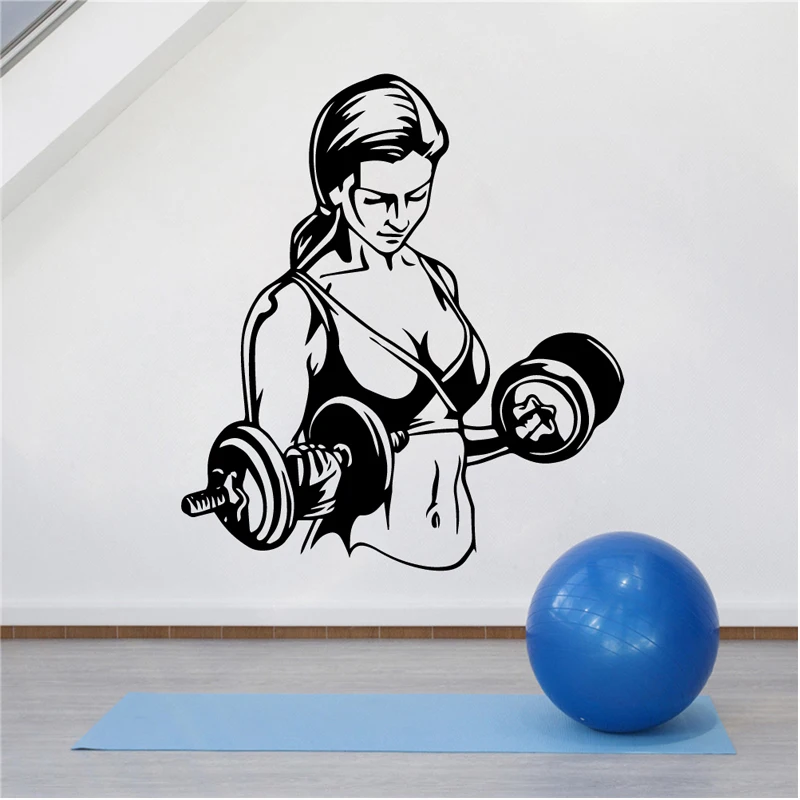 

Girl Gym Wall Sticker Fitness Vinyl Decal Sport Wallpaper Modern Gymnasium Room Decoration Dumbbells Art Mural Barbell Poster
