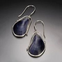 creative dark blue synthetic shell earrings vintage silver color metal water drop sea shell dangle earrings for women