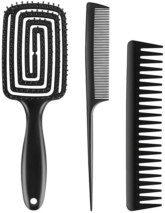 

Hair Brush and Comb Set, Detangling Paddle Hairbrush Comb for Long Thick Curly Wavy Wet or Dry Damaged Hair for Men Women Kids