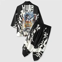 oscn7 casual men random print graphic kimono pants without tee 2022 kimono for men street haori loose taoist robe mens s273