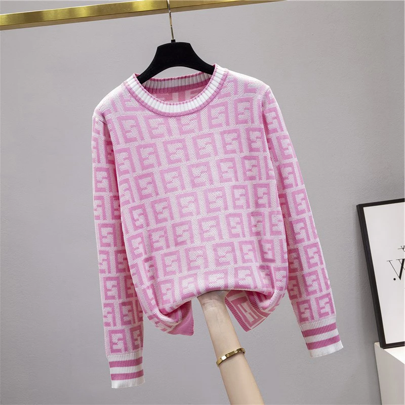 Интернет-знаменитости с буквами женский розовый свитер из ледяного шелка