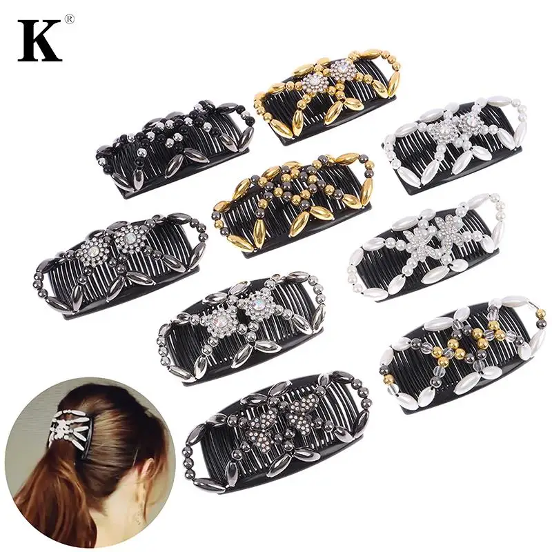 

DIY Hair Accessories Pearl Beads Hair Combs Shiny Rhinestone Beaded Hair Claws Elastic Headwear Bun Ponytail Holder