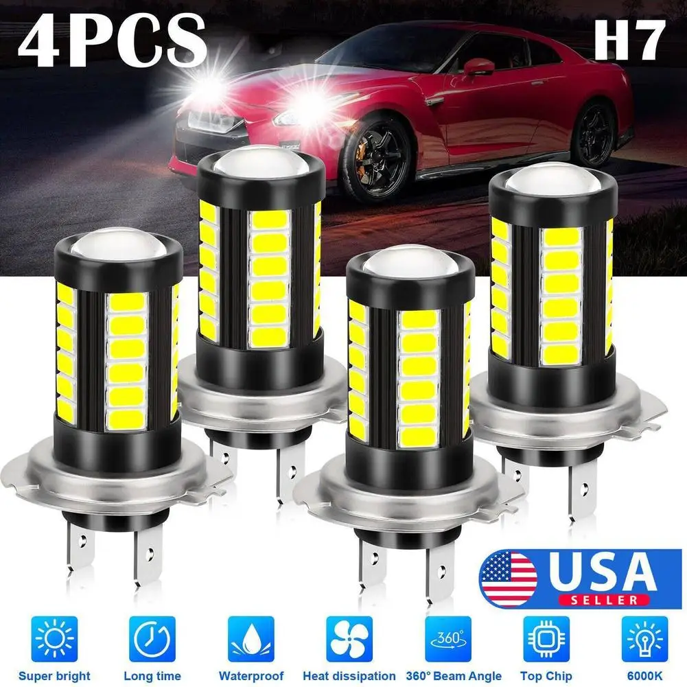 

4pcs H7 Super Bright Led Headlight Bulb Far/Low Beam 6000k High Power Waterproof Easy Installation Bulb Retrofit Kit