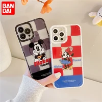bandai brand cute plaid mickey and minnie clear tpu mobile phone case for iphone xr xs max 7 8 plus 11 12mini 13 13 pro max case