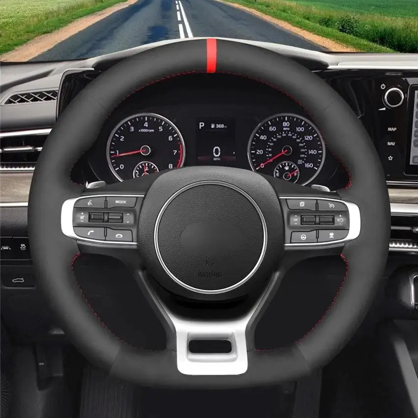 

DIY Hand-stitched Black Suede Car Steering Wheel Cover For Kia Optima 2020-2022 Kia K5 GT GT-Line Sedan 2020-2022