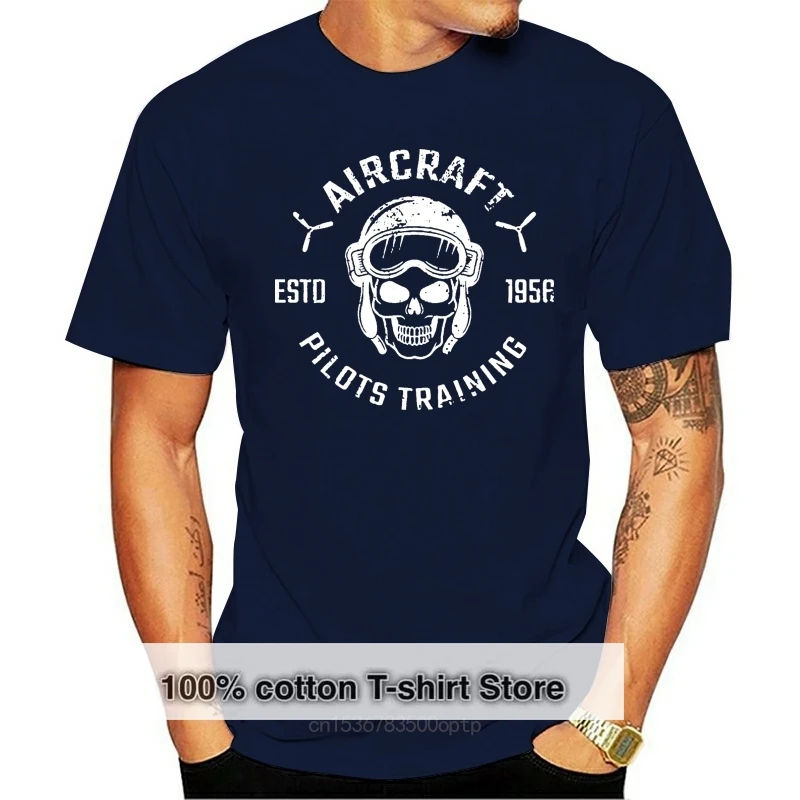 

Aircraft Pilot Training Skull Aviator Airplane Mens Military Green 2020 Print Cotton Slim Fit Crew Neck Printing Casual T-shirt