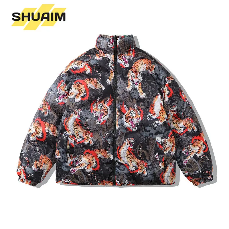 Winter American Street Hip-hop Stand Collar Cotton Jacket Men and Women Harajuku Chinese Style Thickened Bread Casual Jacket