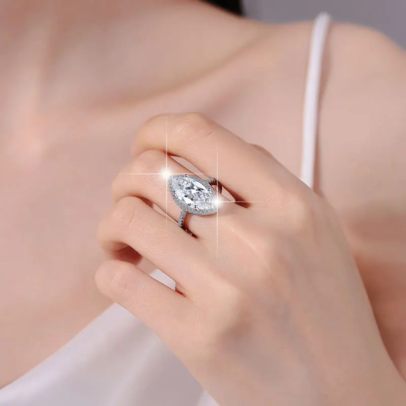Фото Кольцо Marquise Exaggerated с муассанитом 5 карат, женское платина PT950 — блестящий бриллиантами, уникальная маркиза, изысканное платиновое ремесло №3