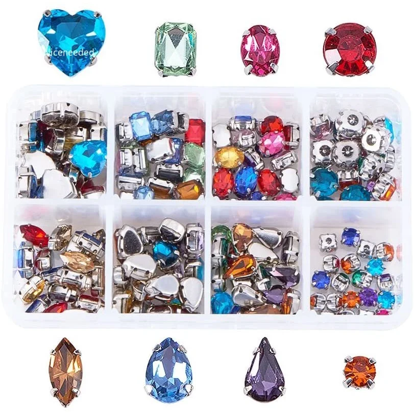 

160pcs Sew on Glass Rhinestone Faceted Montee Beads with Brass Base for Clothing DIY Embellishment Mixed Color