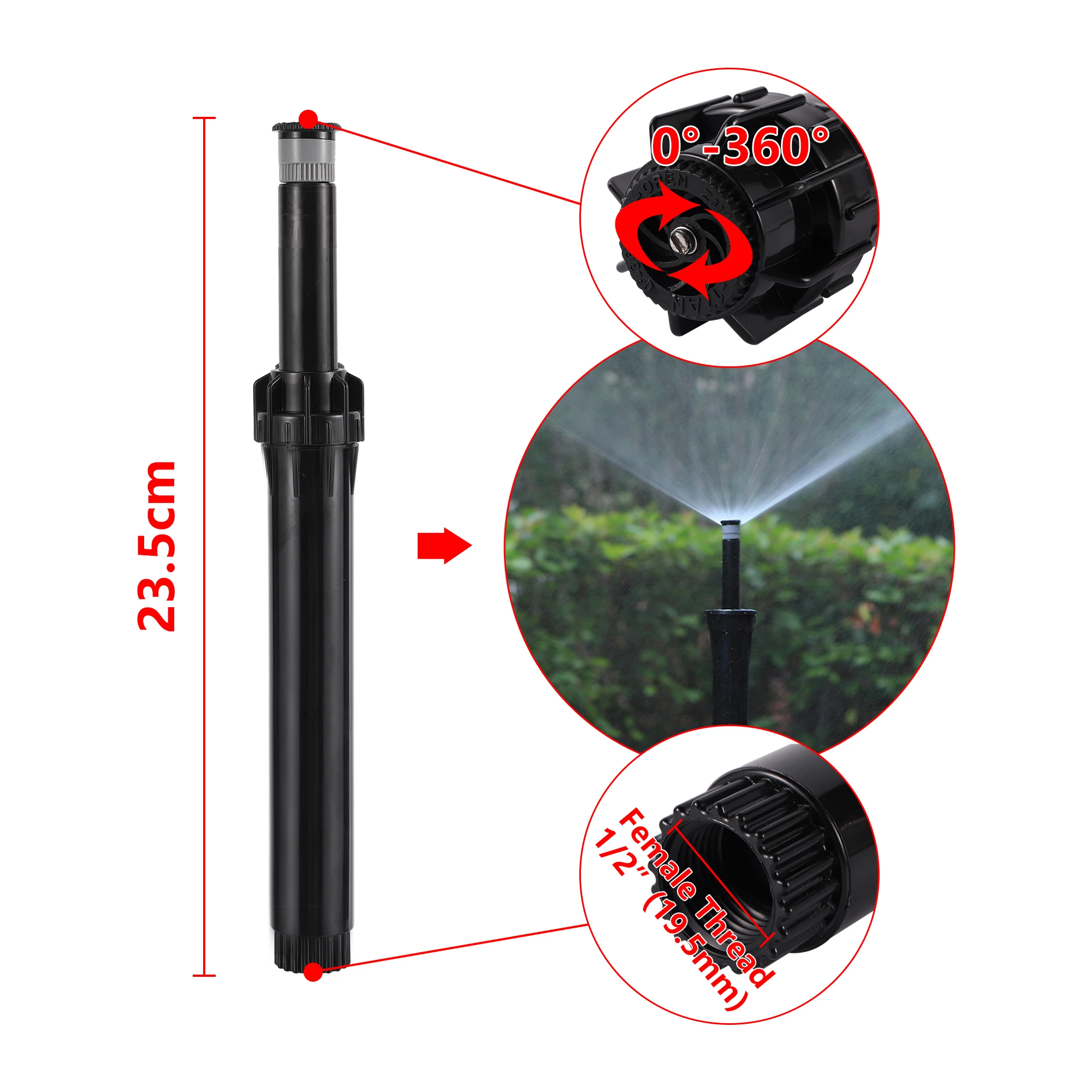 

0 ° ~ 360 ° всплывающий спринклер 1/2 "наружная резьба заглубленный спринклер регулируемый полив сада сельское хозяйство газон