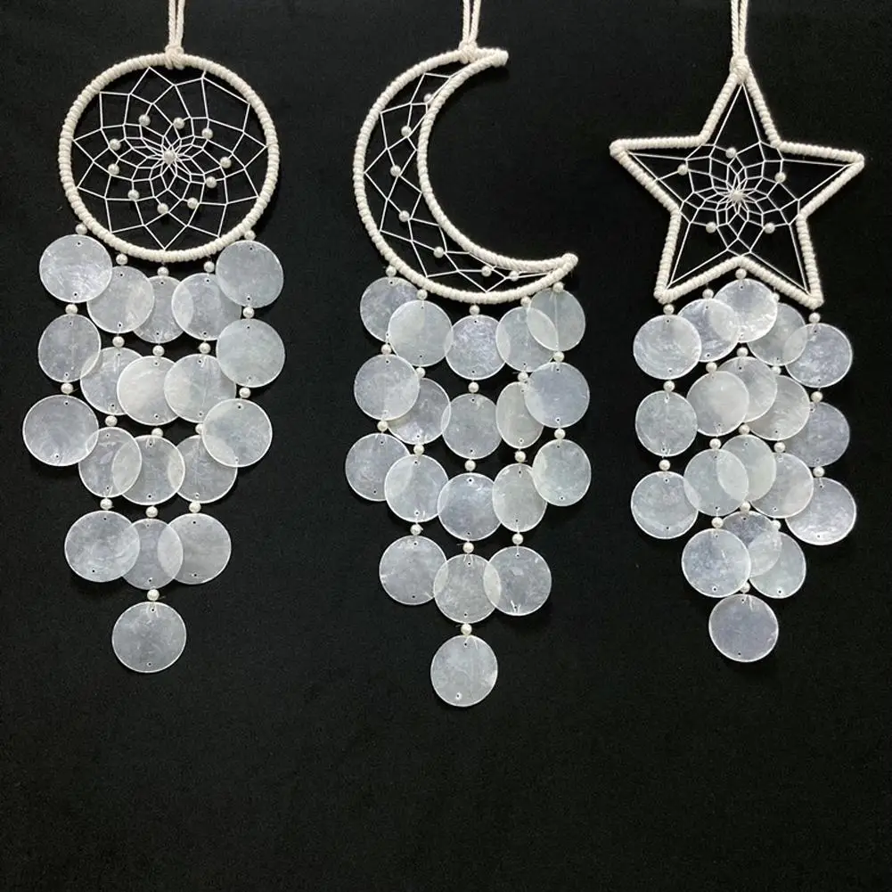 

3 PCs Wind Chimes Natural Shells Wind Chimes Dream Catchers Moon Sun Star Design Boho Wall Hanging Decor Unique Gifts