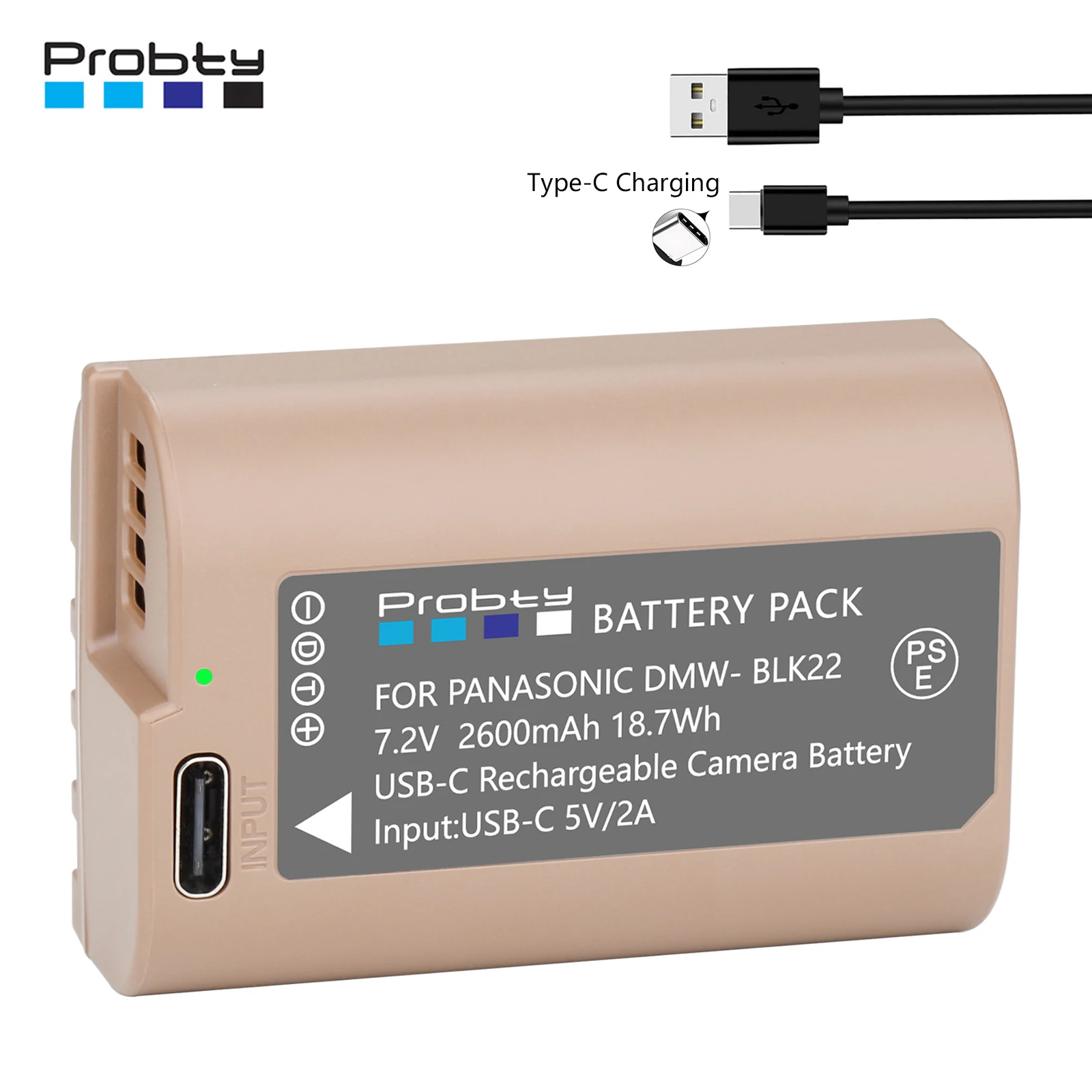 Фото Аккумулятор DMW-BLK22 с USB-C портом для зарядки для Panasonic LUMIX DC-S5, DC-S5K, S5, GH5, GH6, G9, GH5S, DC-S5KK №1