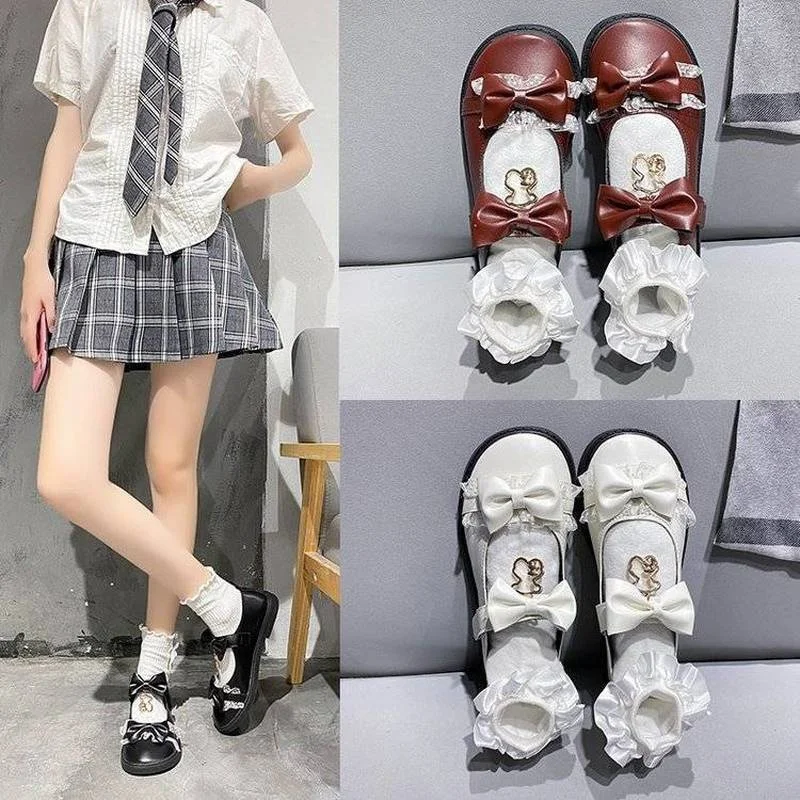 

White Lolita Shoes Women Grils Teens Kawaii JK Anime Cosplay Shoes Soft Leather Japanese Shoes