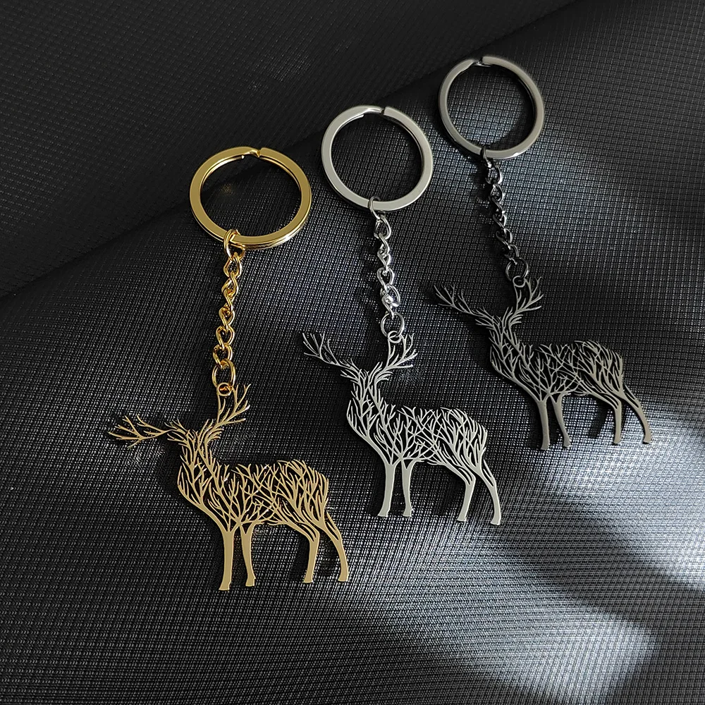 

Простой круглый полый брелок из нержавеющей стали для женщин и мужчин, брелок с милым оленем и животными, Модная бижутерия, подарок