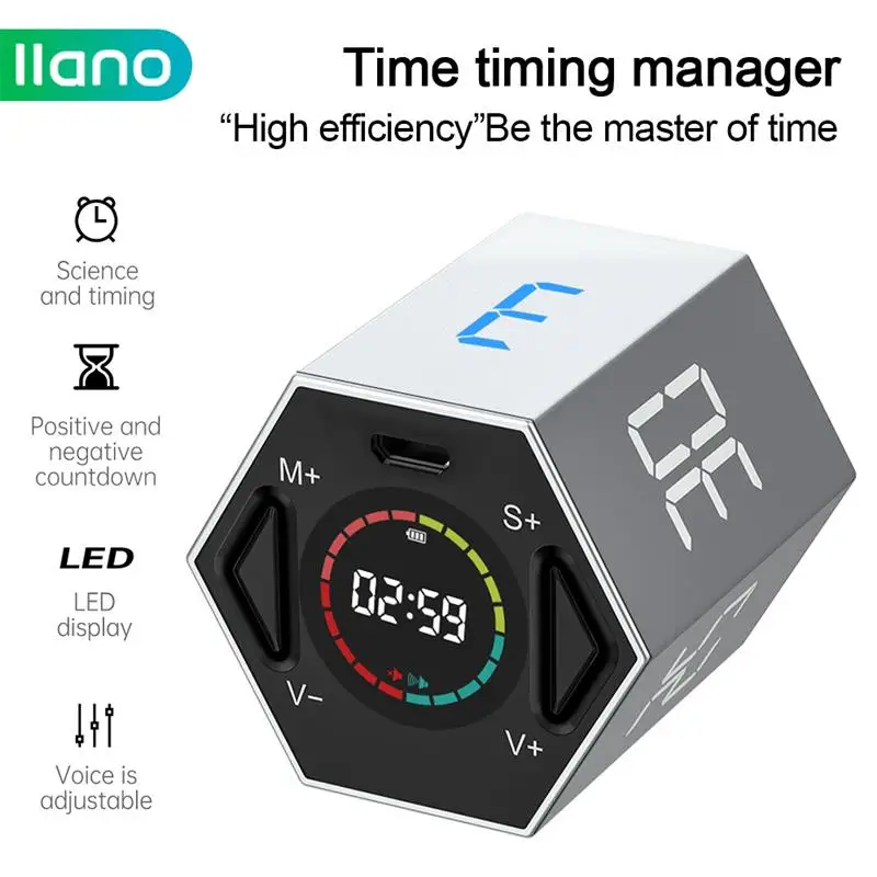 

llano LED Digital Timer Kitchen Cooking Study Mini Alarm Clock USB Countdown Flip Timer for Exercise Games Works