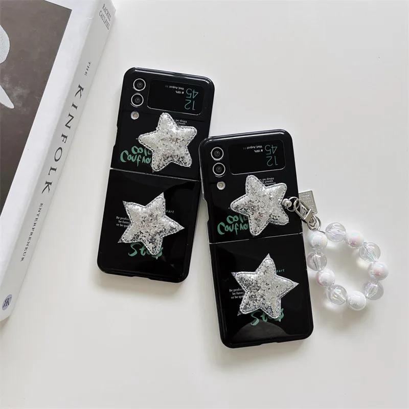 

Luxury Glitter Shining Star Pendant Phone Case for Samsung Galaxy Z Flip 4 3 Hard Cover for ZFlip3 Zflip4 Solid Shell Bracket