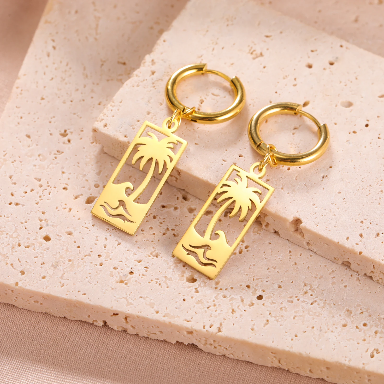 Кокосовая Пальма Серьги Нержавеющей Стали Женщины Девушки Прямоугольник Кулон