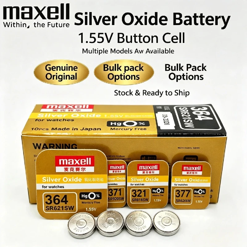Фото Батарейка Maxell Silver Oxide, 10 шт., SR626SW SR621SW SR920SW SR616SW, 1.55В, кнопочная, для часов, игрушек, пультов ДУ, мини-электроники №1