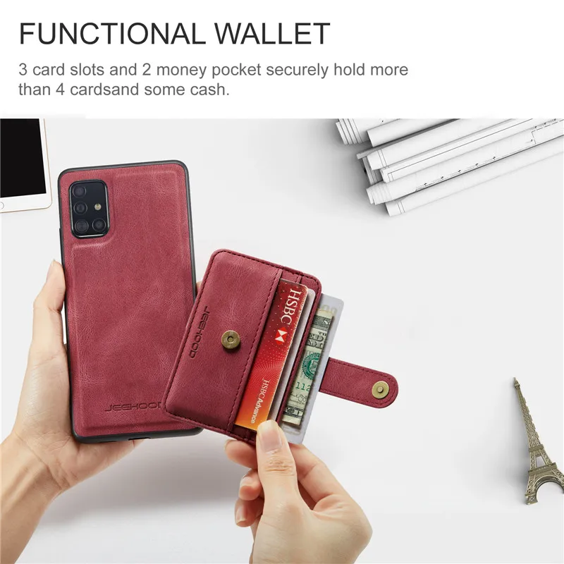 Съемный чехол-кошелек 2 в 1 для Samsung Galaxy A71 искусственная кожа защита от кражи 360