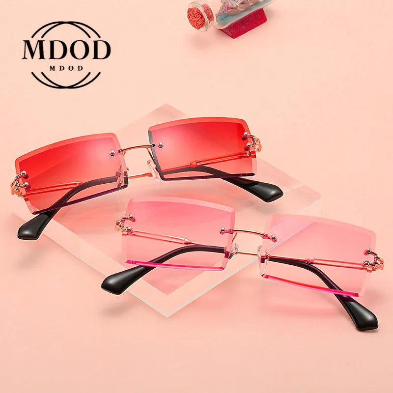 

2020 Fashion Ocean Square UV400 Sunglasses trendy Retro Rectangular Rimless Crystal Sunglasses Women Men Alloy Gradient Glasses