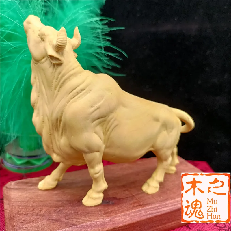 Резьба по самшиту твердая древесина животное китайский зодиак корова маленькие