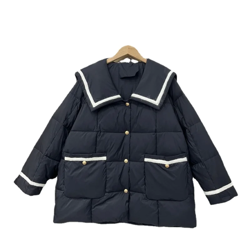 

2022 Winter New Women's Down Jacket Korean Fashion Doll Collar Slim Warm Jacket Long Sleeve Casual Warm Clothes H297