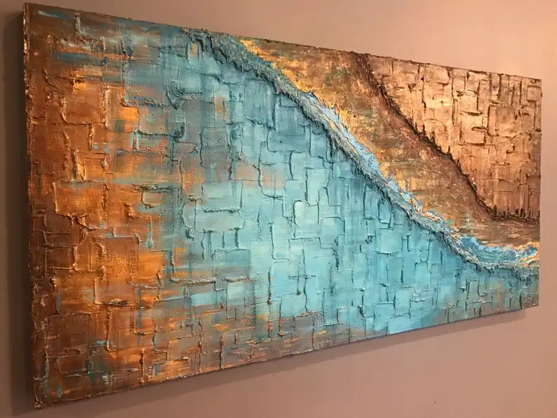 

Original Pallete Knife textured blue brown abstract paintingBig oil painting huge painting large-scale painting manual oil hand