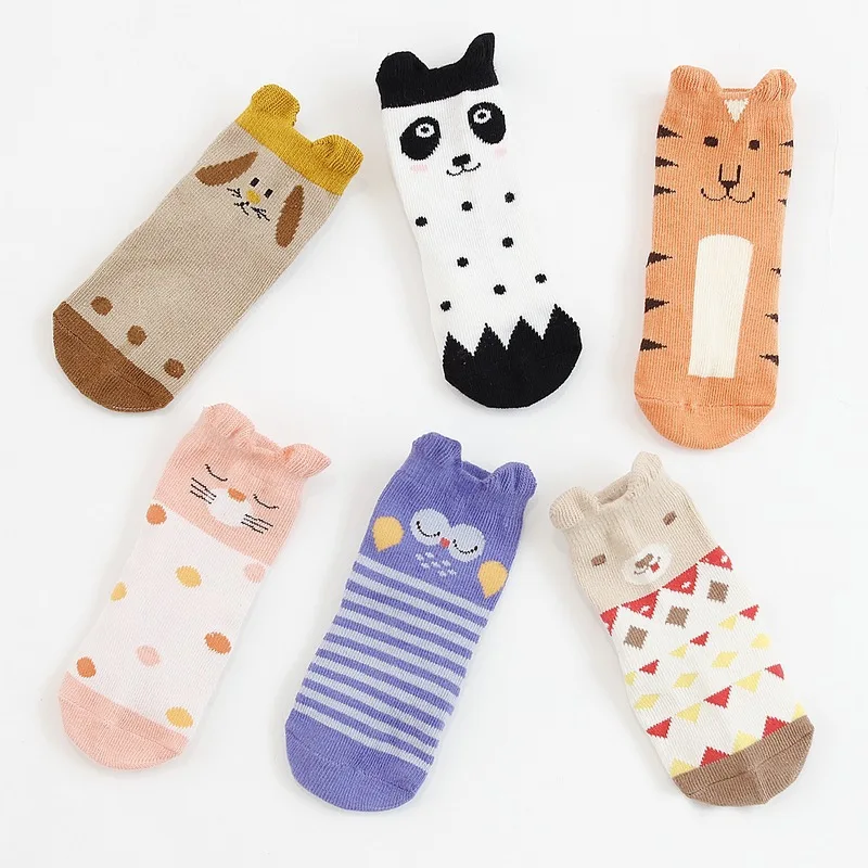 6pair New Cotton 3D Cartoon Children's Socks Baby Girls Baby Non-slip Socks Color Small Animal Socks Boy Toddlers Korean Version