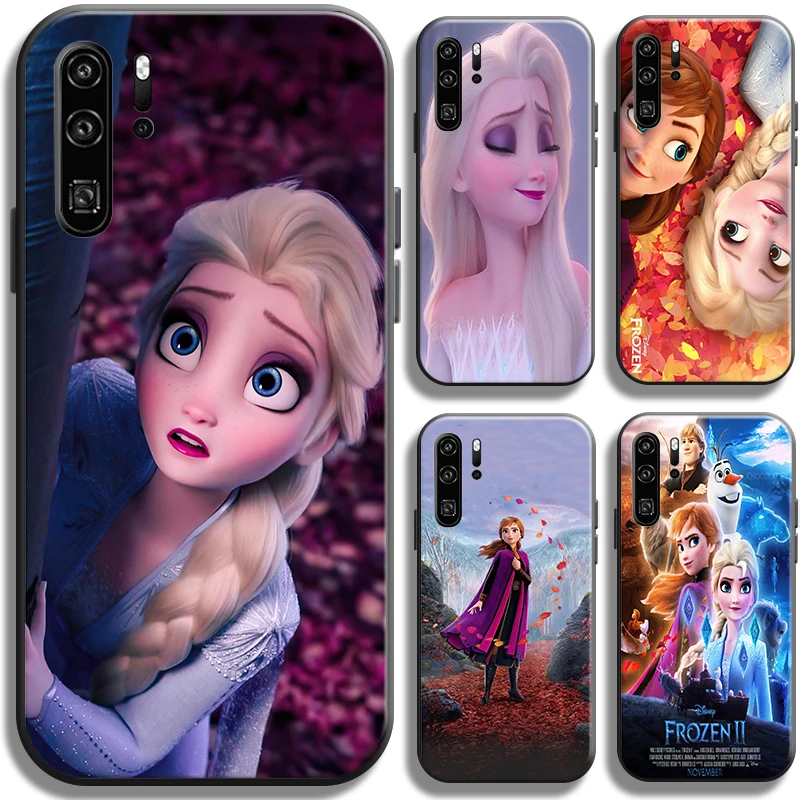 

Disney Frozen Elsa Anna For Huawei P30 P30 Lite P30 Pro Phone Case Full Protection TPU Funda Cover Black Liquid Silicon