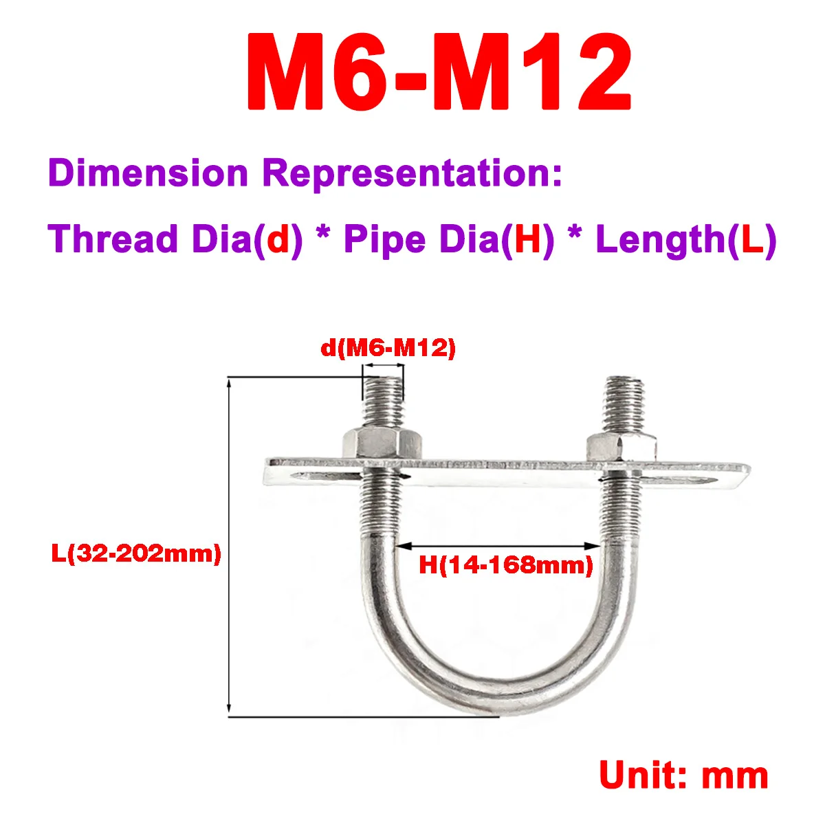 

Удлиненный U-образный болт из нержавеющей стали 304/U-образный зажим для фиксированной трубы/кольцевая Пряжка M6M8M10M12