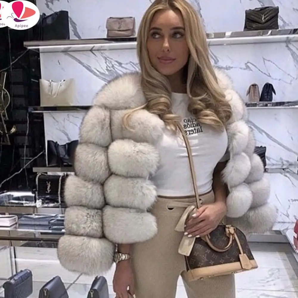 APIPEE модное 2024 зимнее теплое женское пальто куртка из искусственного лисьего меха