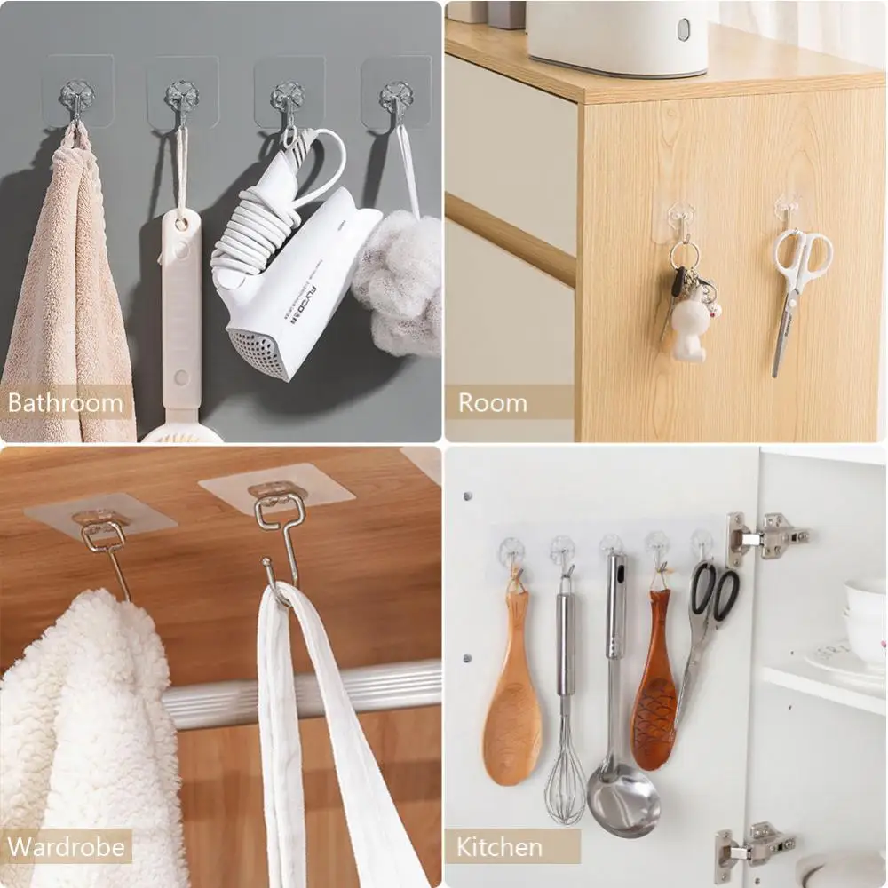 

50Pcs 6x6cm Transparent Strong Self Adhesive Door Wall Hangers Hooks Suction Heavy Load Rack Cup Sucker for Kitchen Bathroom