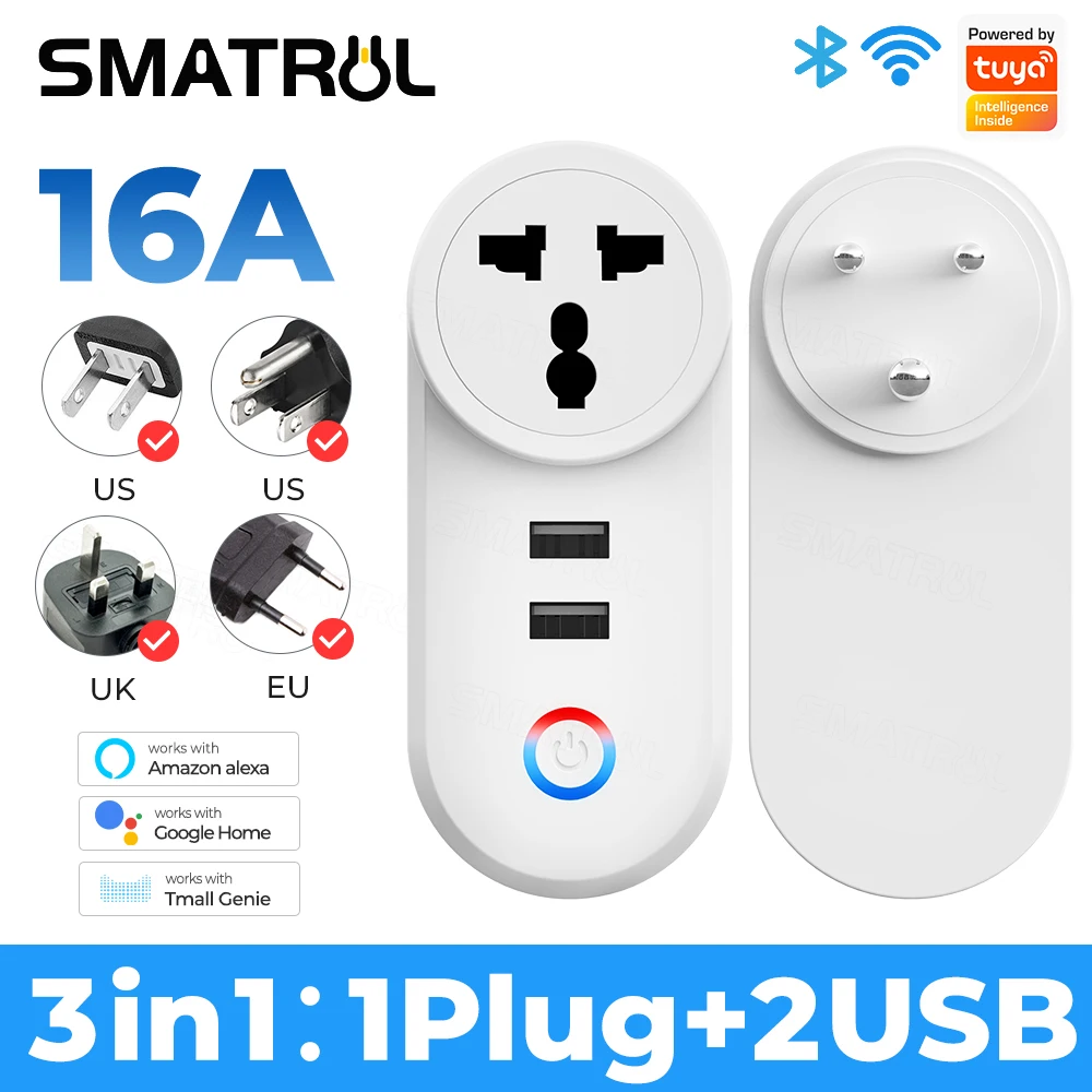 

Tuya Wifi Smart USB розетка 3-контактный штекер Южная Африка Индия в ЕС Великобритания США розетка адаптер зарядка голосовой синхронизации для Google Home Alexa