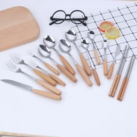 beech handle 410 stainless steel steak knife fork spoon japanese chopsticks dessert spoon tableware set