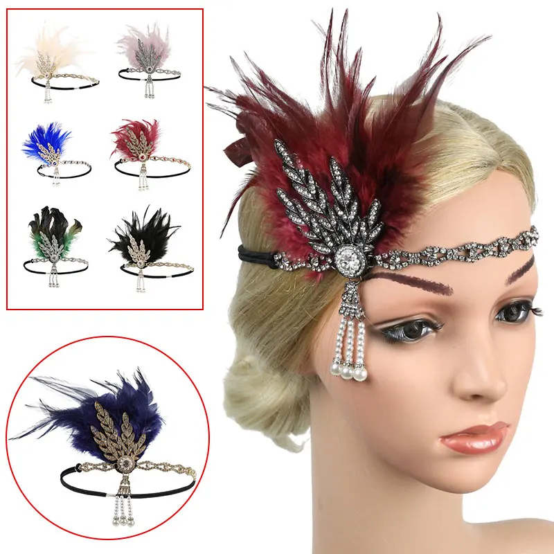 

1920s Hairband Headpiece Feather Flapper Headband Headdress Vintage Costume Party Hairband For Women feather headpiece