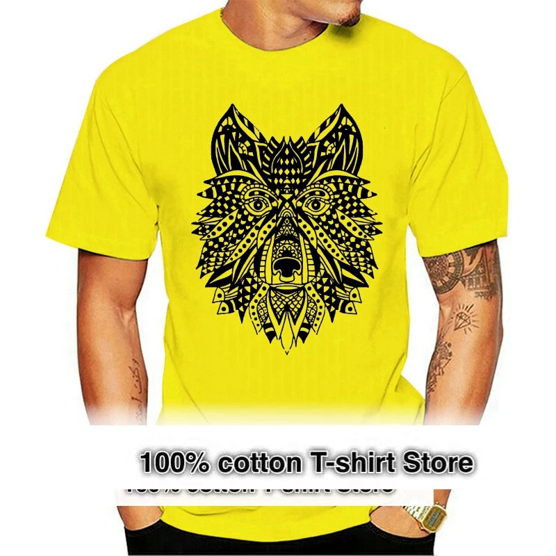 

ETHNIC ART HAND DRAWN WOLF WOMENS T SHIRT URBAN INDIAN COOL NATIVE GIFT AMERICAN 100% Cotton Short Sleeve O-Neck Tops Tee Shirts