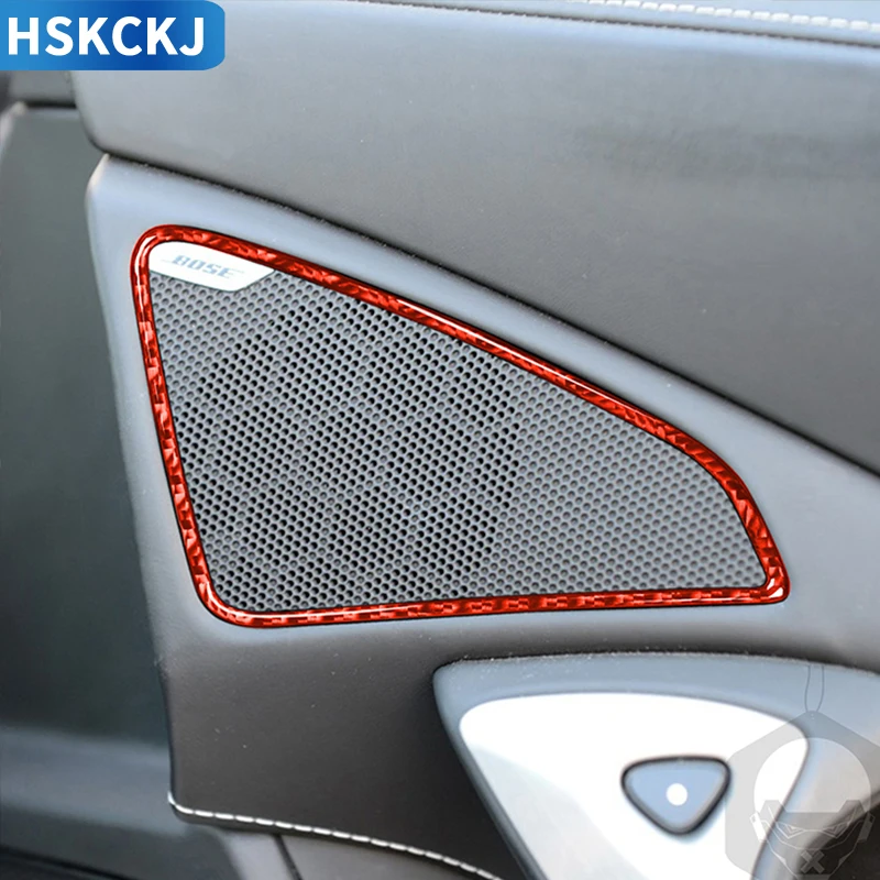 

Для Chevrolet Corvette C7 2014-2019 украшение для внутренней двери автомобиля колонки красные настоящие наклейки из углеродного волокна аксессуары для с...