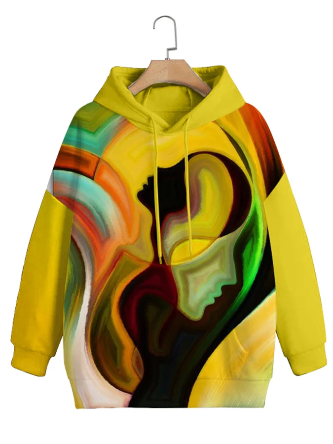 

Casual Colorblock Printed Cotton Hooded Sweatshirt
