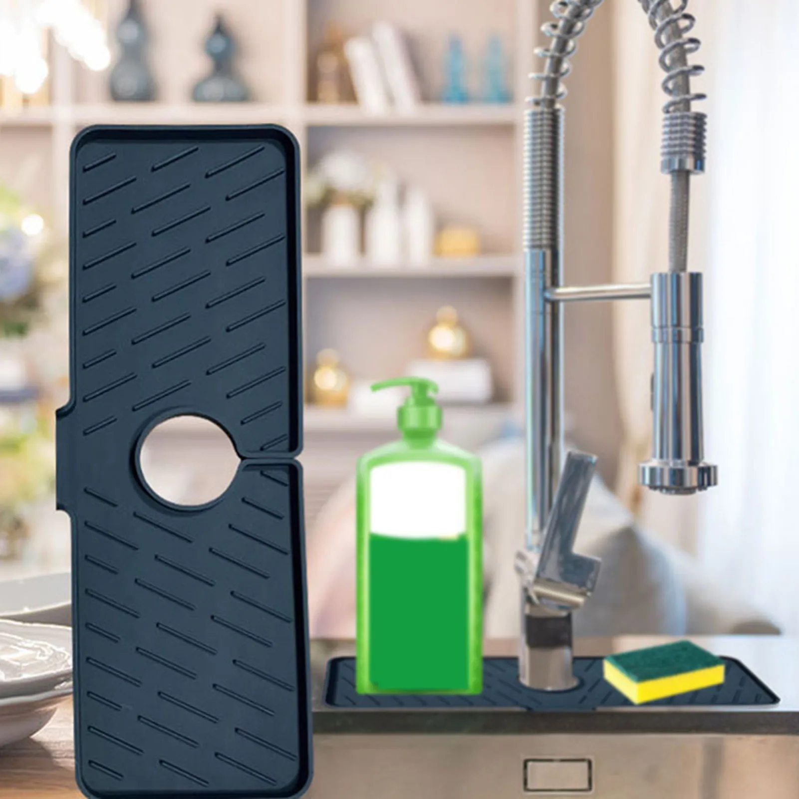 

Household Silicone Faucet Splash-proof Pad Washbasin Faucet Water Catcher Mat Faucet Absorbent Mat for Kitchen Bathroom YN17