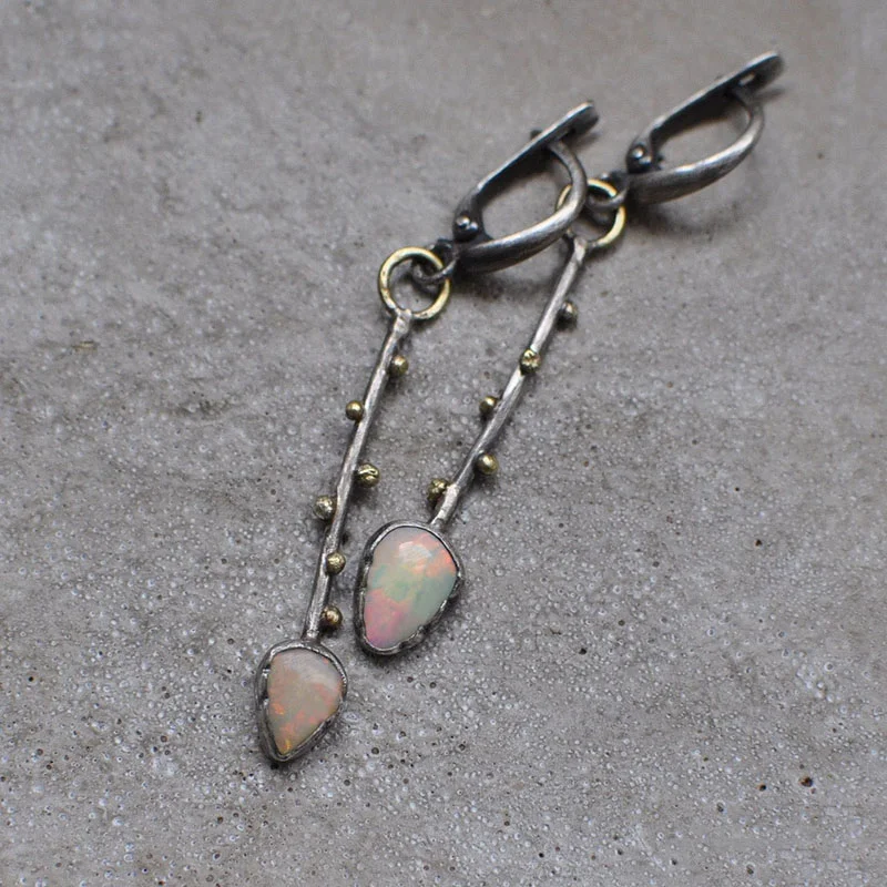 

Vintage Teardrop Opal Stone Earrings For Women 2023 New Creative Antique Metal Long Tree Branch Statement Earrings Gift