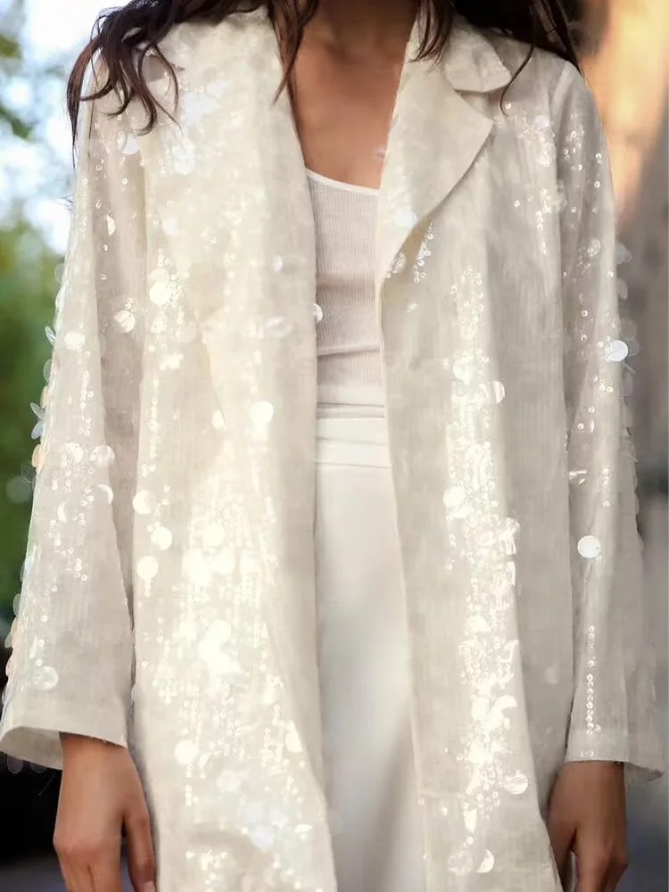 Женский Повседневный пиджак с отложным воротником и длинными рукавами блестками