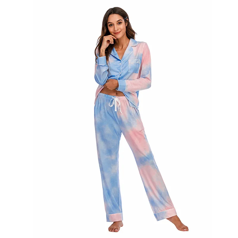 Autumn and Winter New Women's Pajamas Tie-dye Long-sleeved Casual Home Wear Fashion Pajama Set Pijamas Women Sleepwear