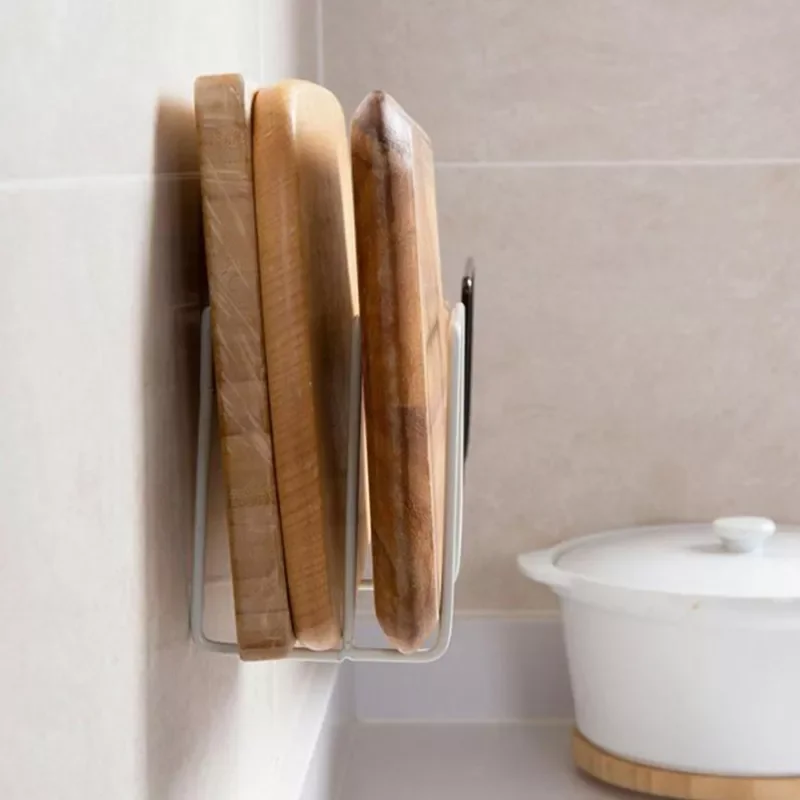 

Punch-free Wall Mount Pot Lid Holder Durable Iron Cutting Board Rack Kitchen