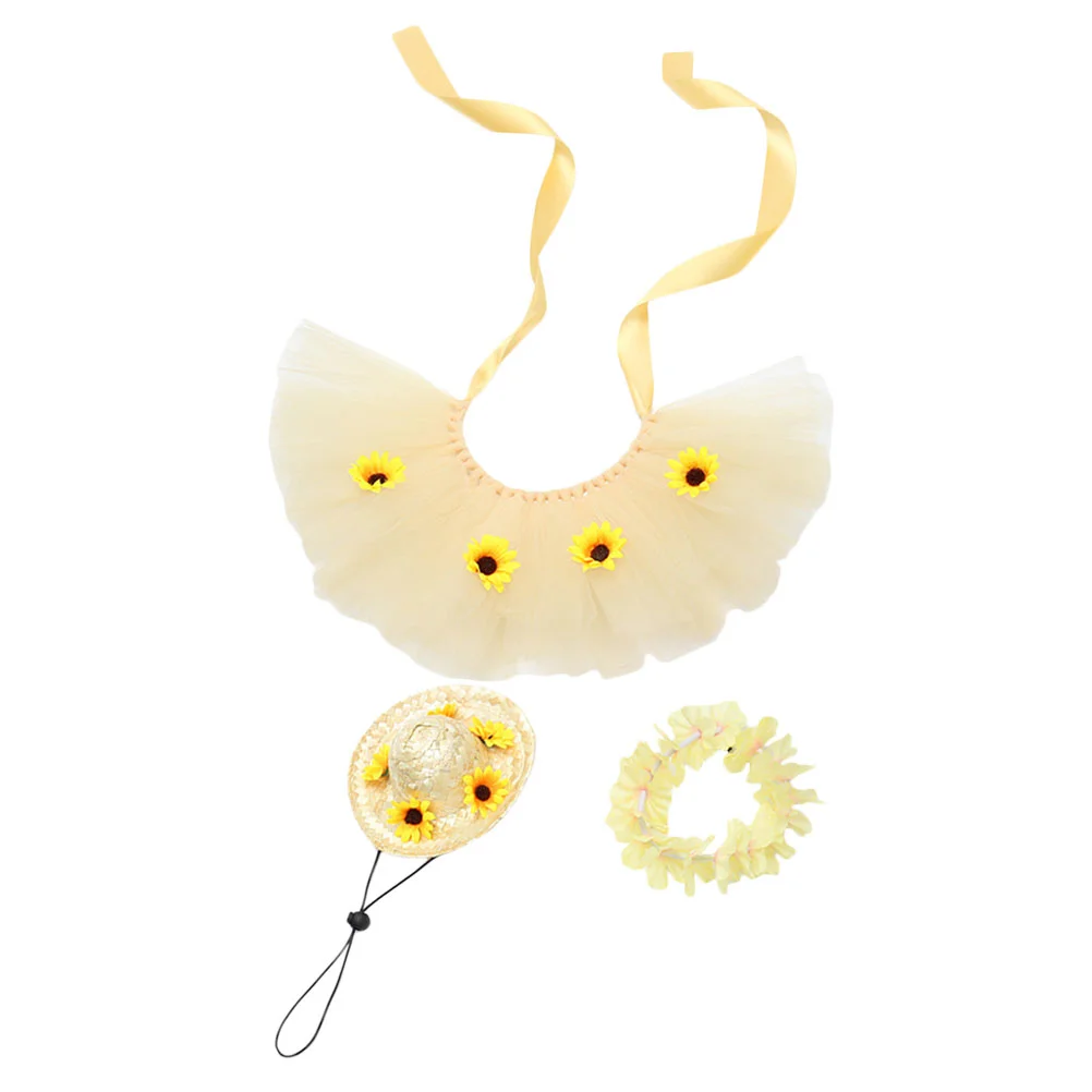 

Dog Clothes Pet Summer Skirt Hawaiian Tutu Supplies Headdress Party Straw Cap Tropical Kitten Beach Floral Collar Puppy Shirt