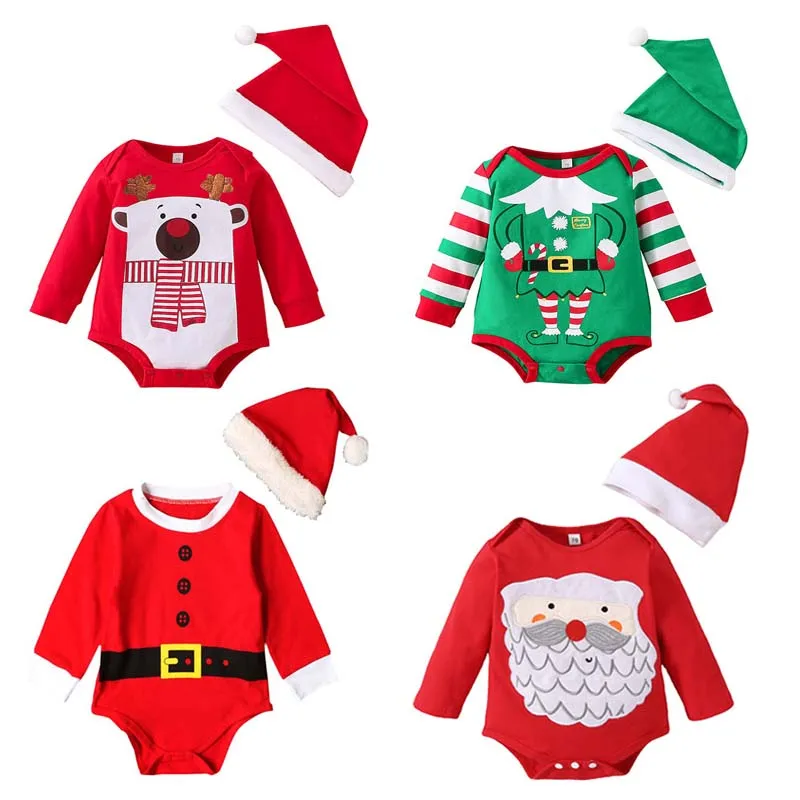 

My First Christmas Bodysuit for Baby Boy Girl Red Cartoon Santa Claus Onesies Romper+Hat Toddler Newborn Winter Jumpsuit Clothes