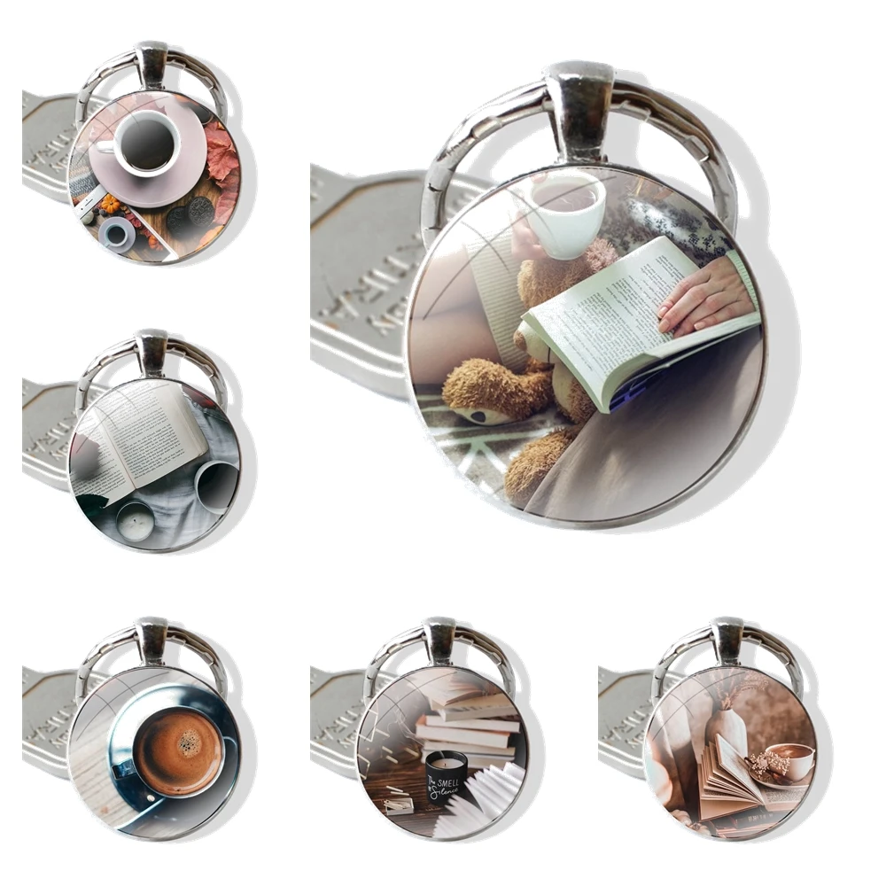 25 мм стеклянный брелок Cabohcon украшения подарок кофейная книга красочный